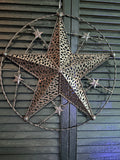 Rustic Western Star Wall Decor – Handcrafted Metal & Barbed Wire, 17"